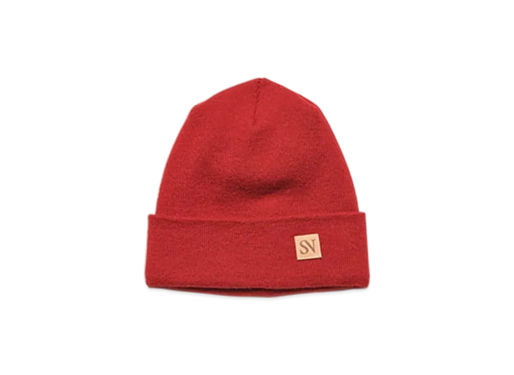 SOPHNET. Leather Patch Knit Cap "Red"