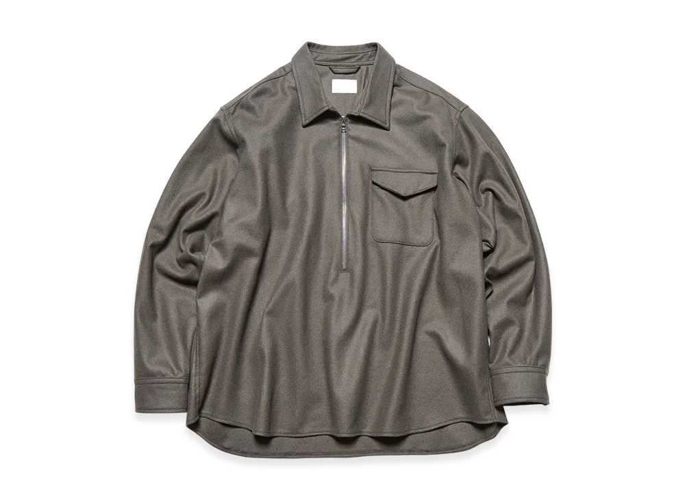 SOPHNET. Light Melton Wool Half-Zip Shirt "Charcoal Gray"