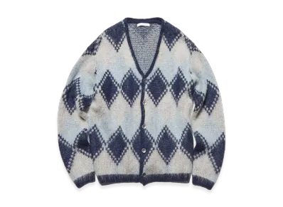 SOPHNET. Mohair Argyle Cardigan "Blue"