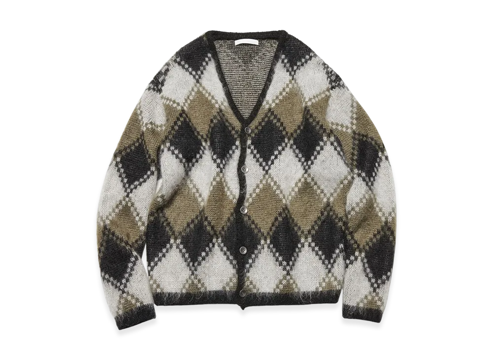 SOPHNET. Mohair Argyle Cardigan "Khaki"