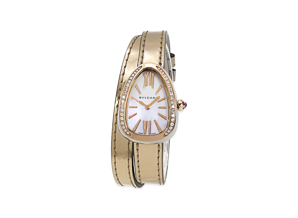 BVLGARI Women's Serpenti Bezel Diamond "Gold/White Shell"