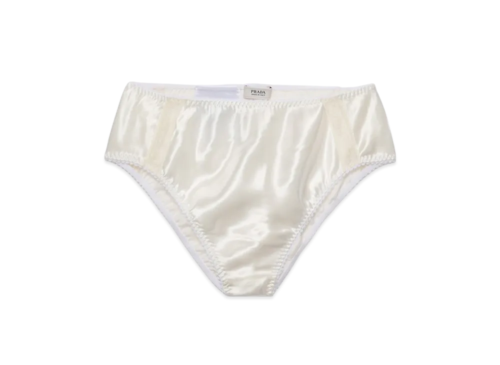 PRADA Women's Lace Trimmed Satin Panty "White"