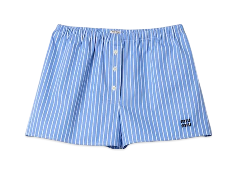 MIU MIU Women's Striped Cotton Boxer Shorts "Sapphire Blue"