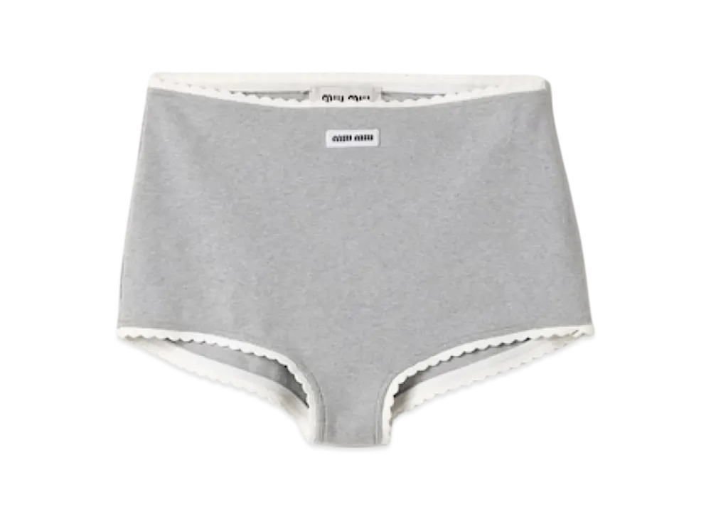 MIU MIU Women's Ribbed Knit Panties with Logo "Grey"