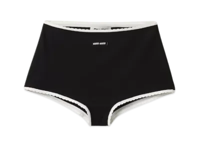 MIU MIU Women's Ribbed Knit Panties with Logo "Black"