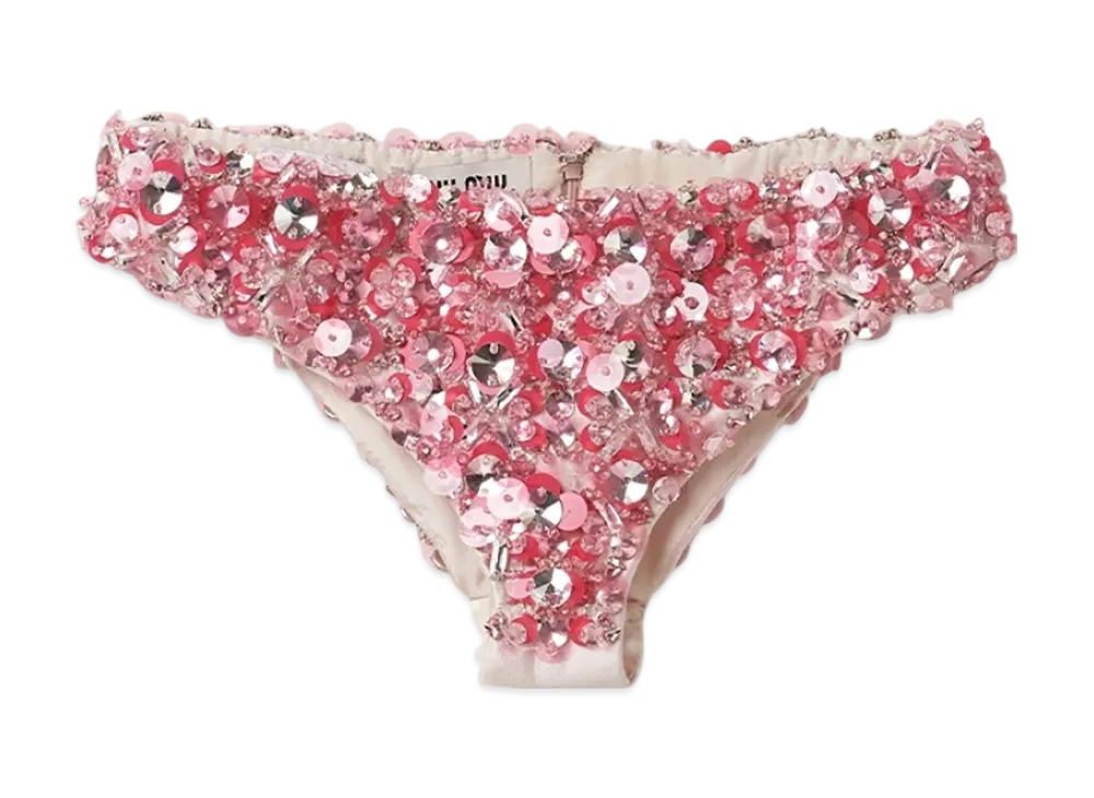 MIU MIU Women's Embroidered Silk and Wool Panties "Opal"