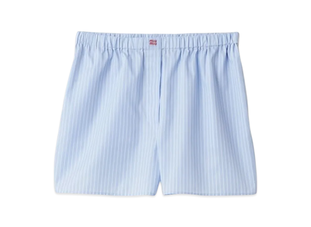 MIU MIU Women's Striped Cotton Boxer Shorts "Sky Blue/White"