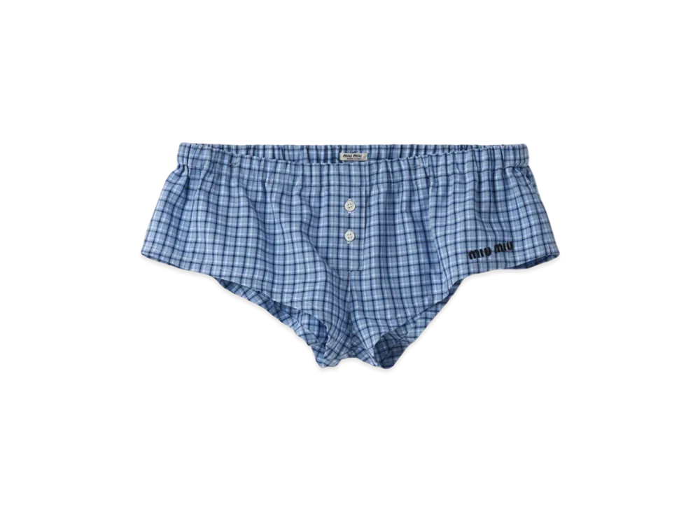 MIU MIU Women's Checked Boxer Shorts "Celeste/Blue"