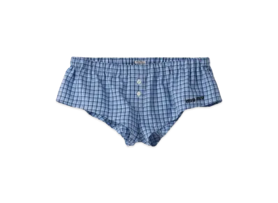 MIU MIU Women's Checked Boxer Shorts "Celeste/Blue"
