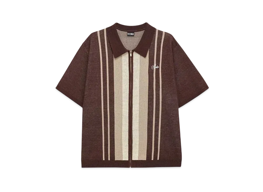 SPLR Stripe Zip Knit Polo "Brown"