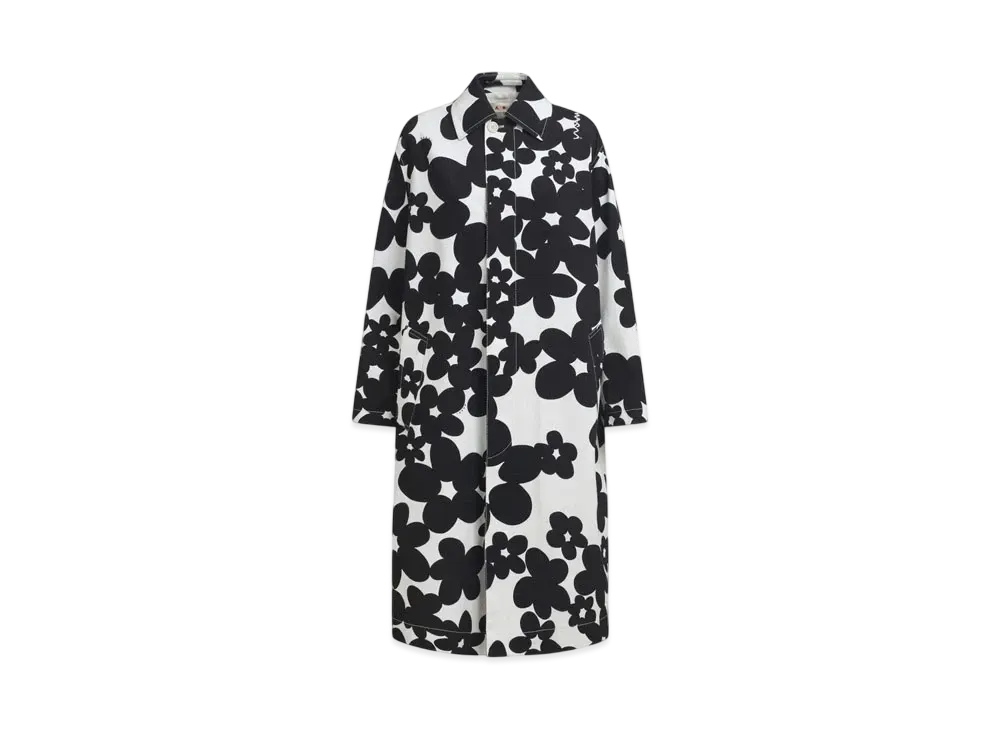 Marni Women's Cotton Duster Coat with Dillies Print "Black"