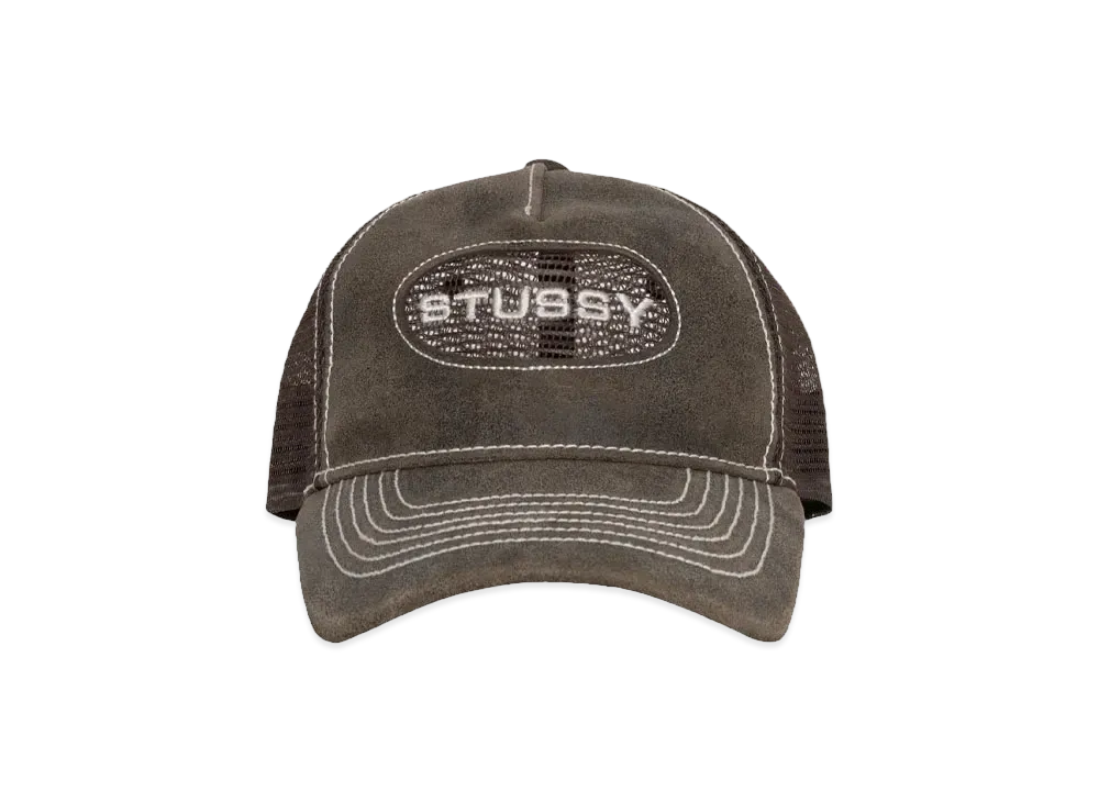 Stussy Low Pro Trucker Cut-Out Leather Snapback "Brown"