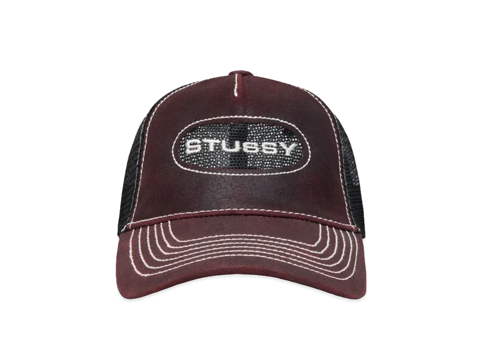Stussy Low Pro Trucker Cut-Out Leather Snapback "Wine"