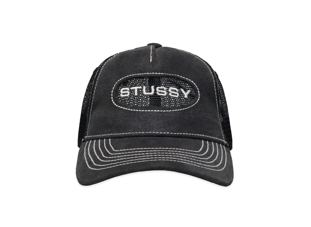 Stussy Low Pro Trucker Cut-Out Leather Snapback "Black"