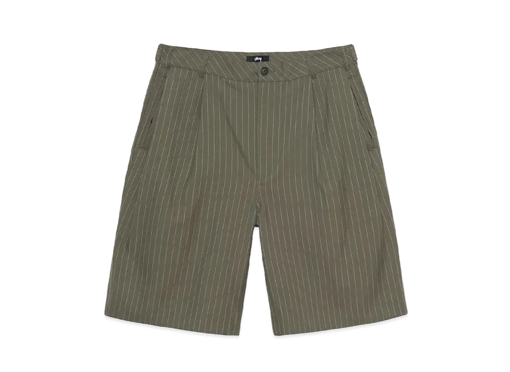 Stussy Volume Pleated Short Stripe "Olive"