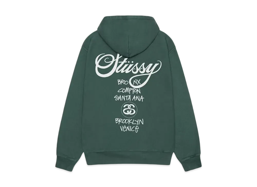 Stussy World Tour Hoodie Pigment Dyed "Forest"