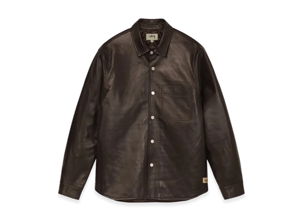 Stussy Boxy Leather Overshirt "Espresso"