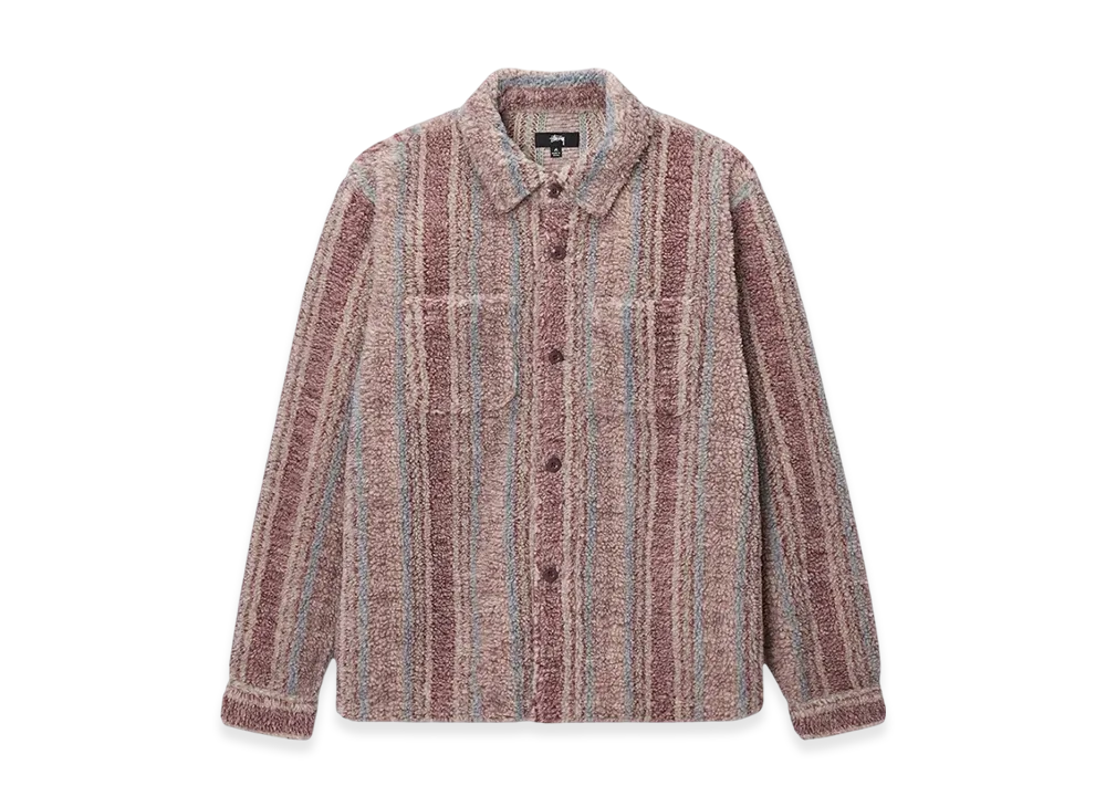 Stussy Striped Sherpa Shirt "Berry"