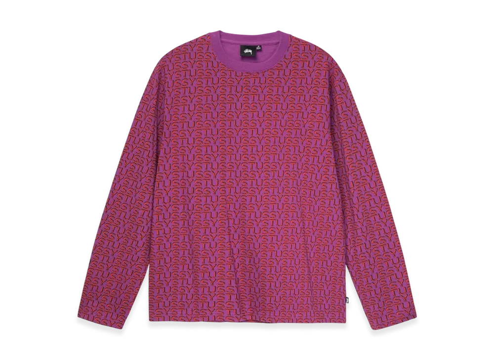 Stussy Letter Stripe LS Crew "Berry"