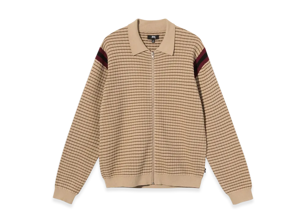 Stussy Waffle Knit LS Zip Polo "Khaki"