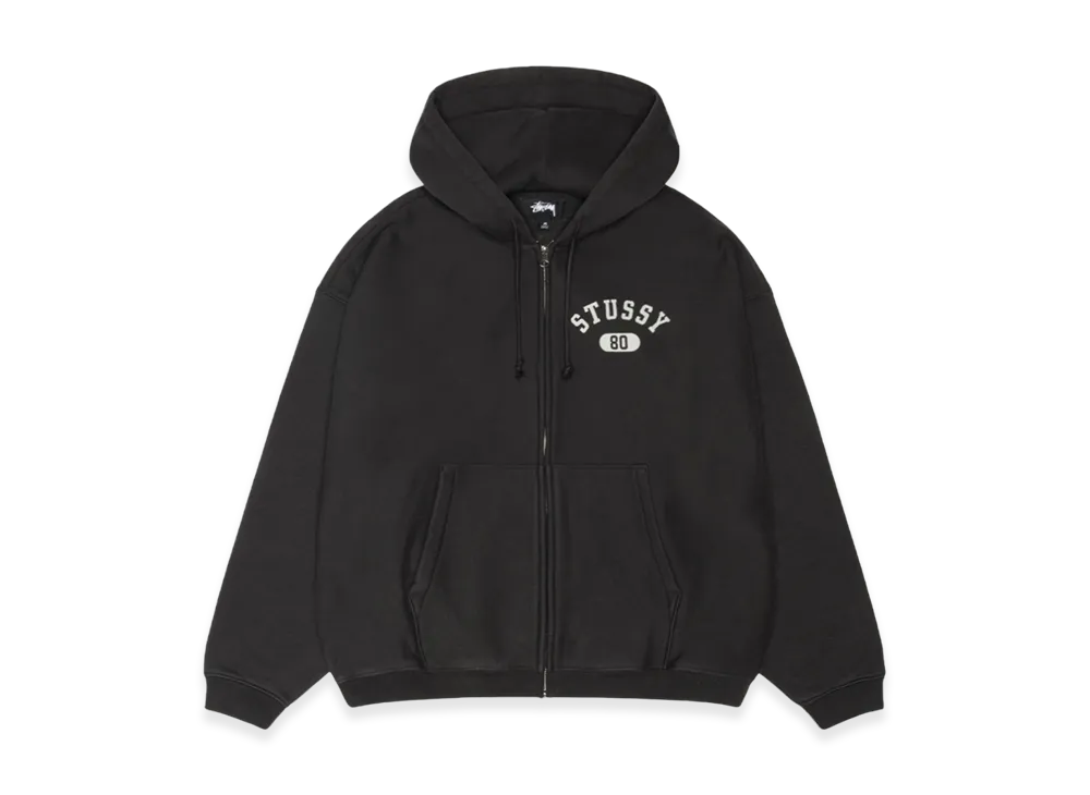 ステューシー バーシティ ジップ パーカー "ウォッシュドブラック"