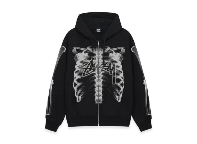 Stussy Rib Cage Zip Hoodie "Black/White"