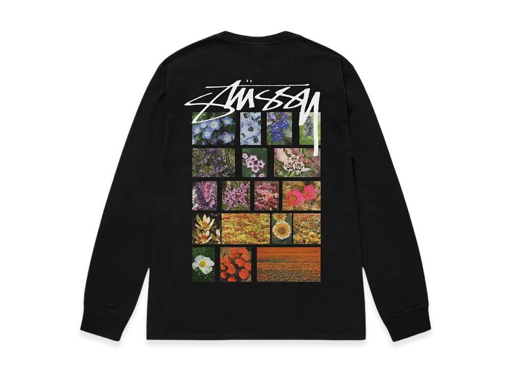 Stussy Flower Grid Pigment Dyed LS Tee "Black"