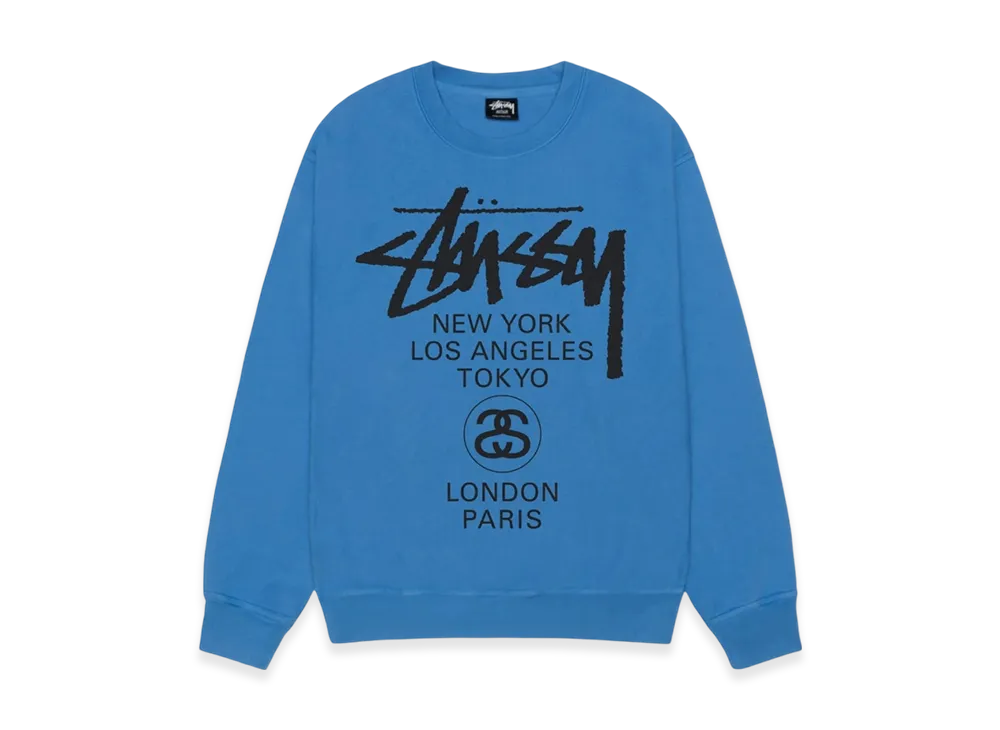 Stussy World Tour Crew Pigment Dyed "Blue"