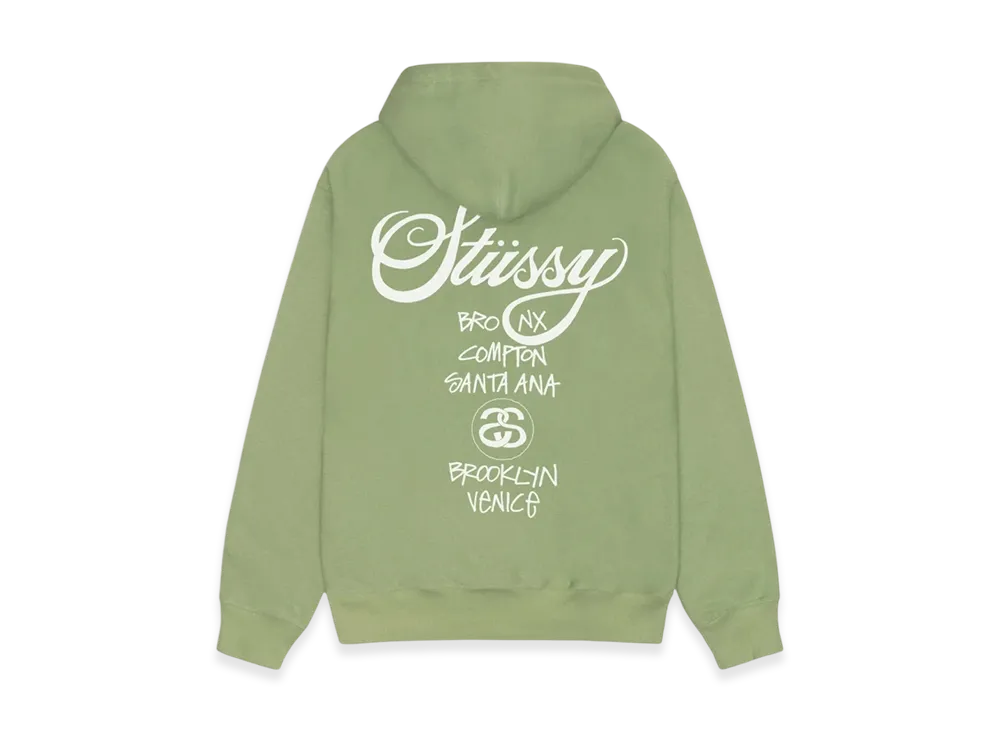 Stussy World Tour Zip Hoodie 2023 "Moss"