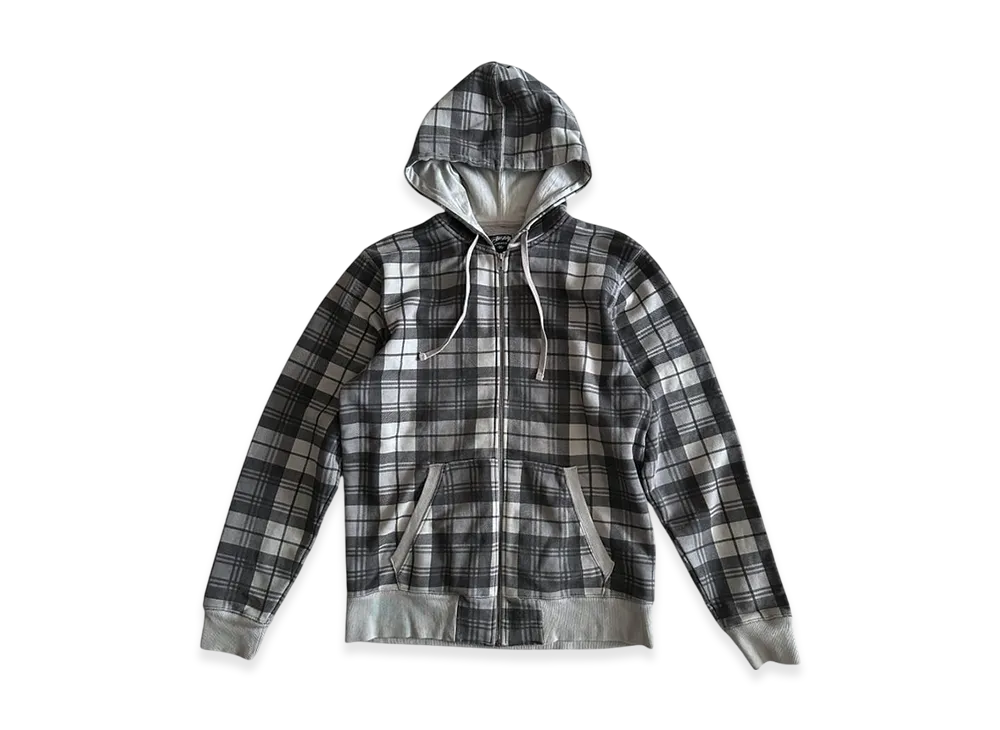 Stussy Plaid Block Check Zip-Up Hoodie "Gray"