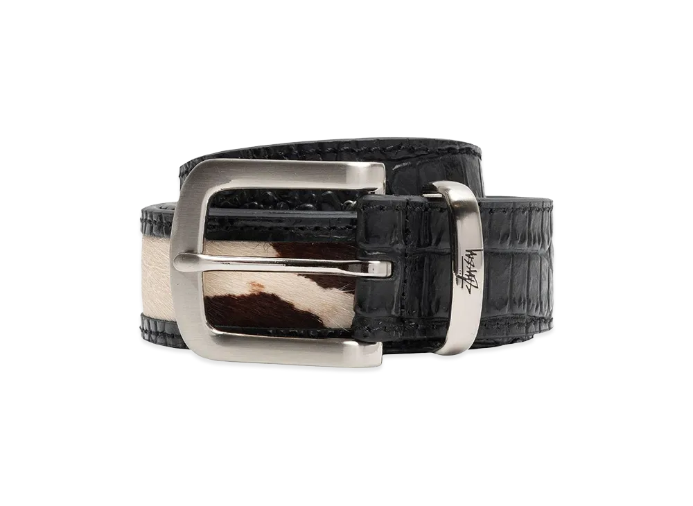 ステューシー レザーオーバーレイベルト "ブラック"