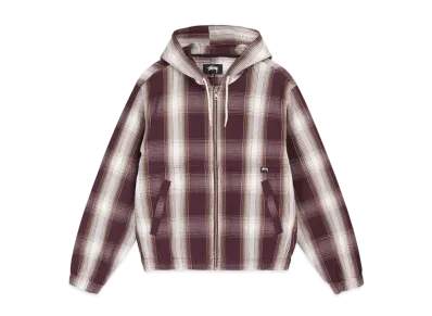 Stussy SHADOW PLAID ZIP WORK JACKET "Burgundy"