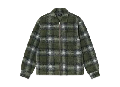 Stussy Shadow Plaid Sherpa Zip Shirt "Olive"