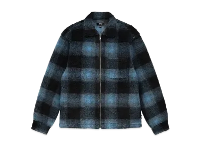 Stussy Shadow Plaid Sherpa Zip Shirt "Blue" 1110224