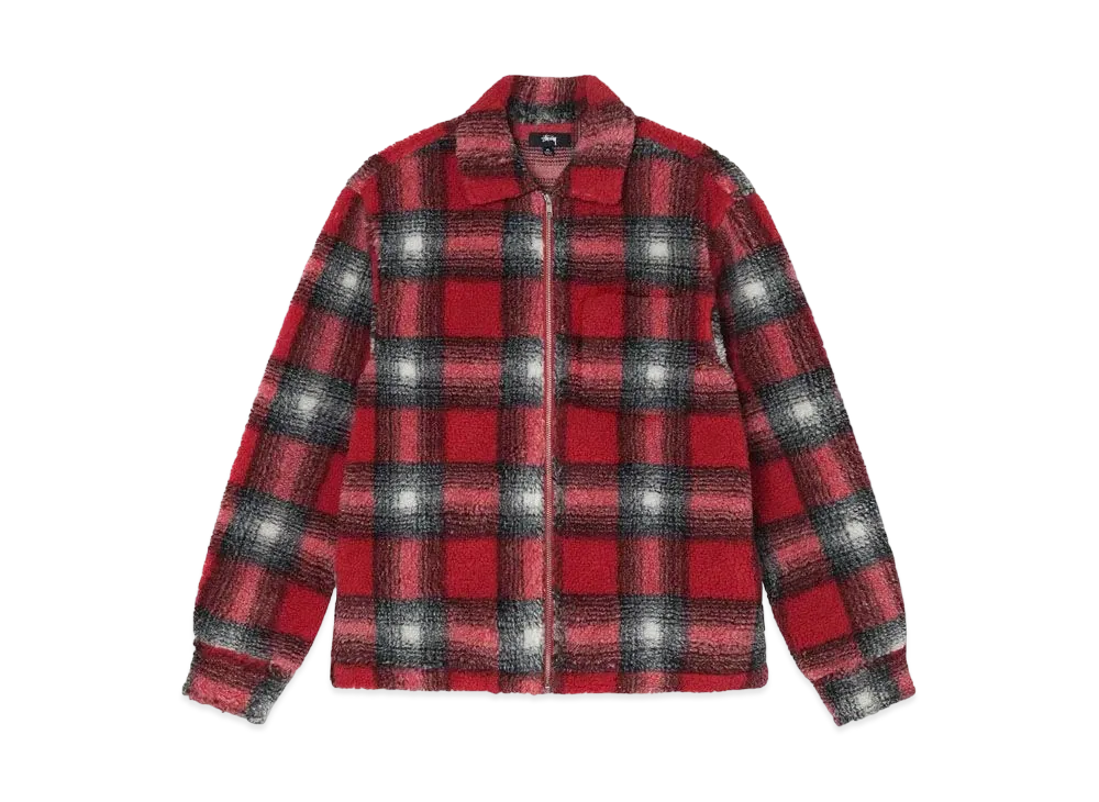 Stussy Shadow Plaid Sherpa Zip Shirt "Red"