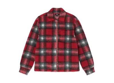 Stussy Shadow Plaid Sherpa Zip Shirt "Red"