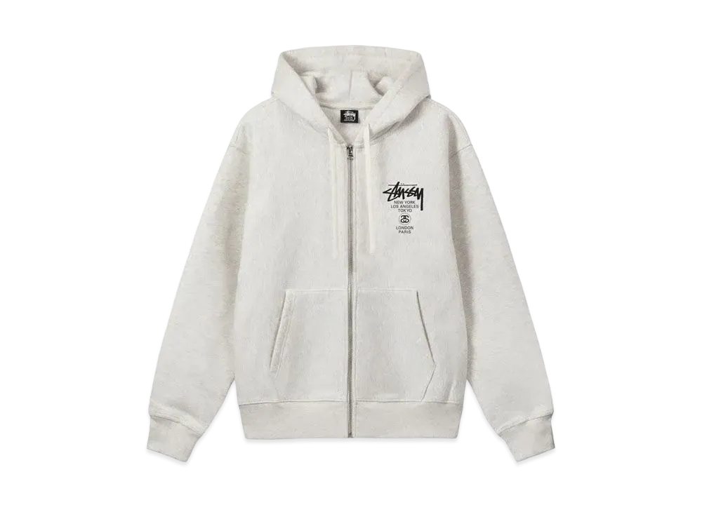 ステューシー ワールド ツアー クルー ジップ フーディー "アッシュ ヘザー"