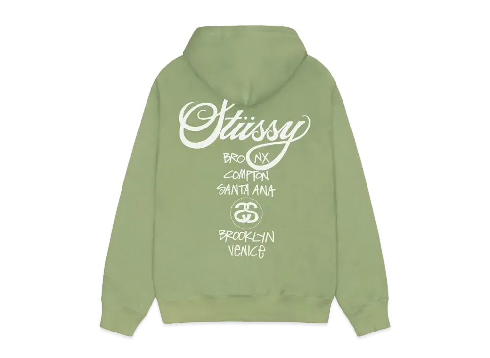 Stussy World Tour Zip Hoodie "Moss"