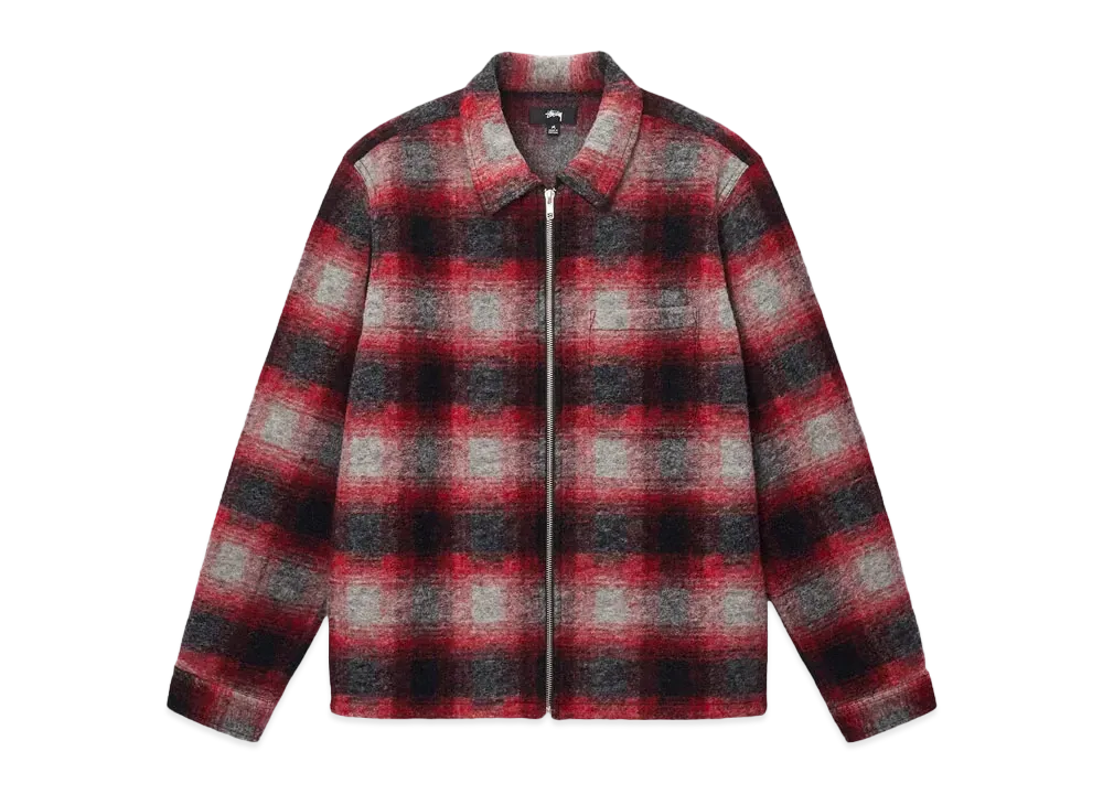 Stussy Brushed Wool Plaid Zip Shirt "Red"