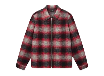 Stussy Brushed Wool Plaid Zip Shirt "Red"