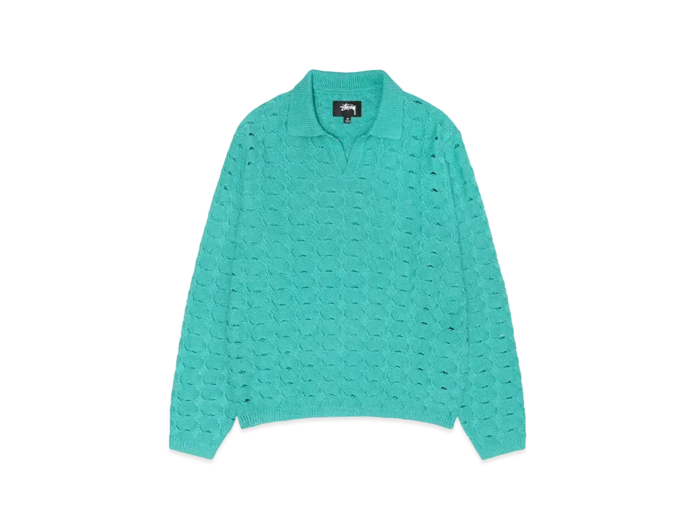 Stussy Open Knit Collared Sweater "Teal"