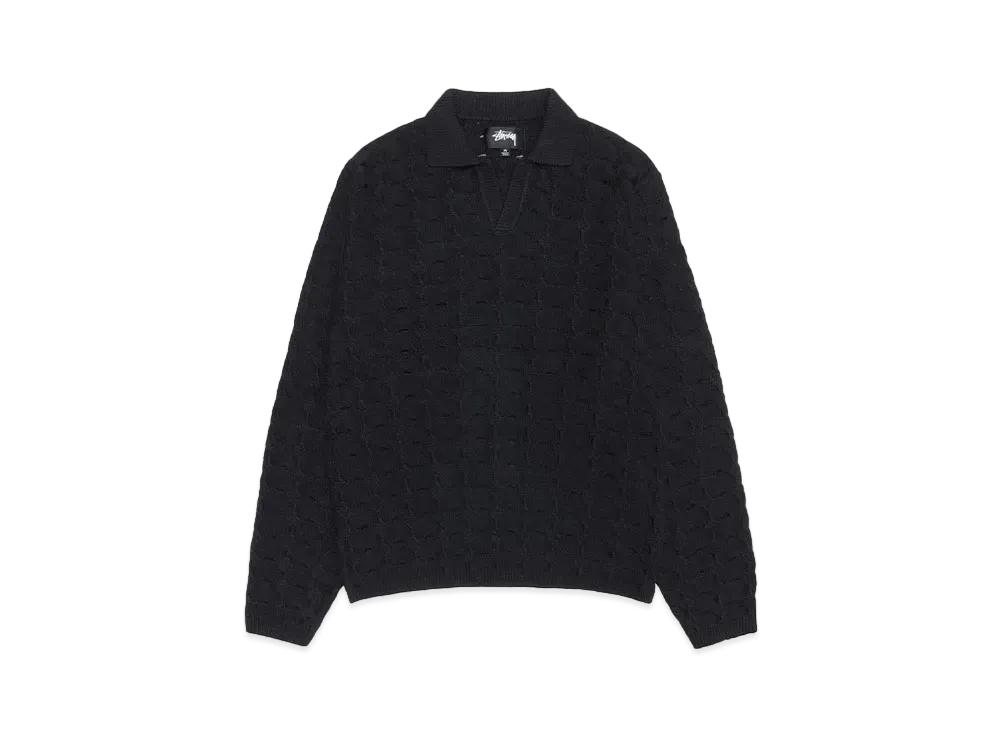 Stussy Open Knit Collared Sweater "Washed Black"