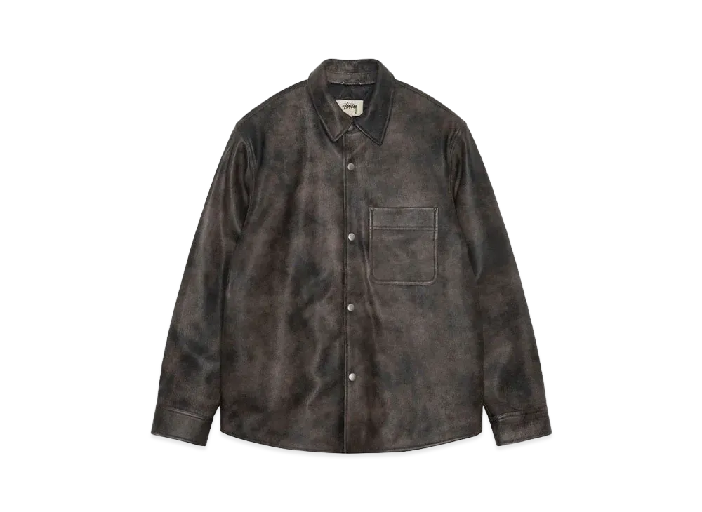 Stussy Overshirt Leather "Washed Black"