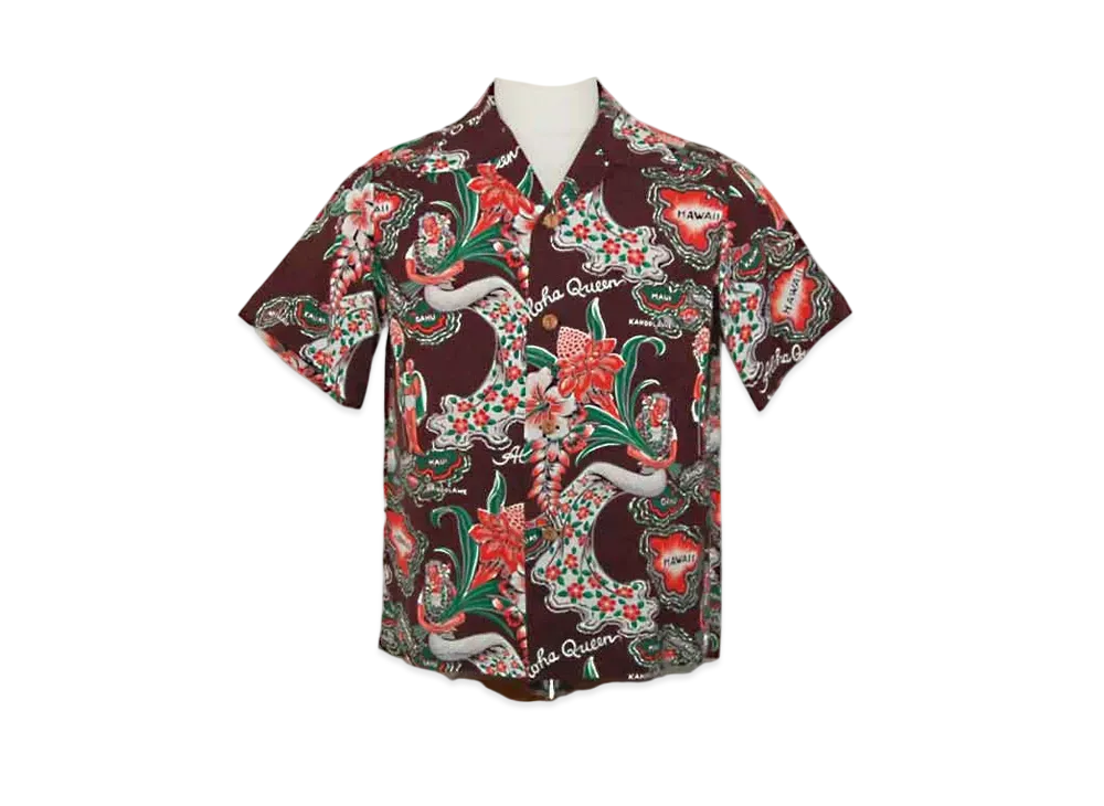 SUN SURF Aloha Queen Rayon Aloha Shirt "Black"