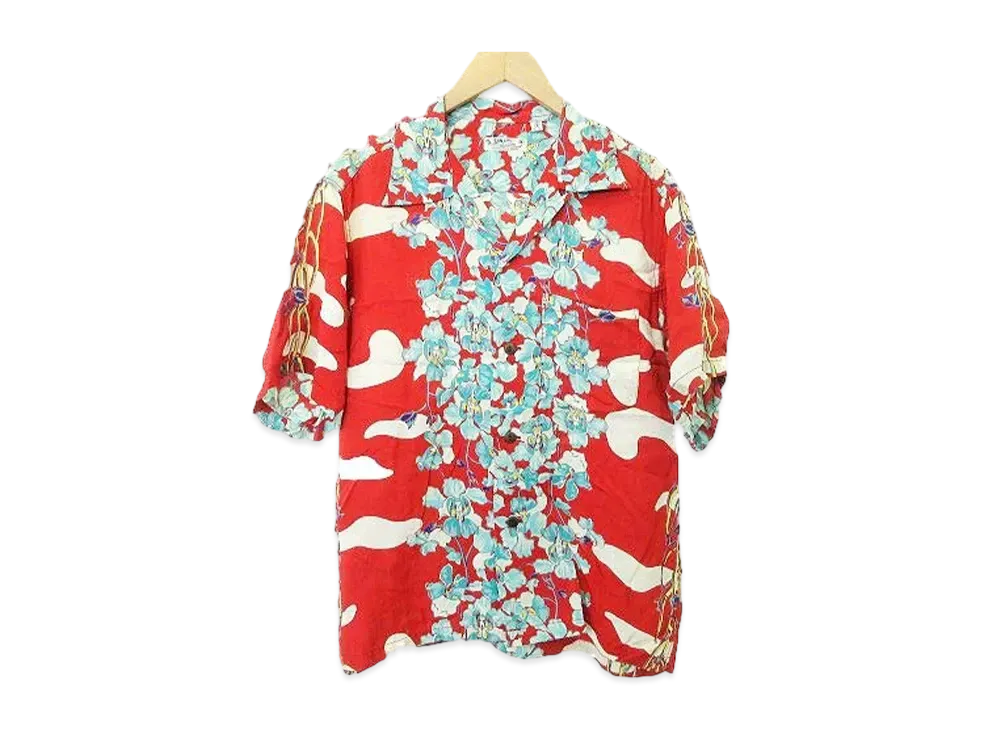 SUN SURF Ohkids Border Rayon Aloha Shirt "Red"