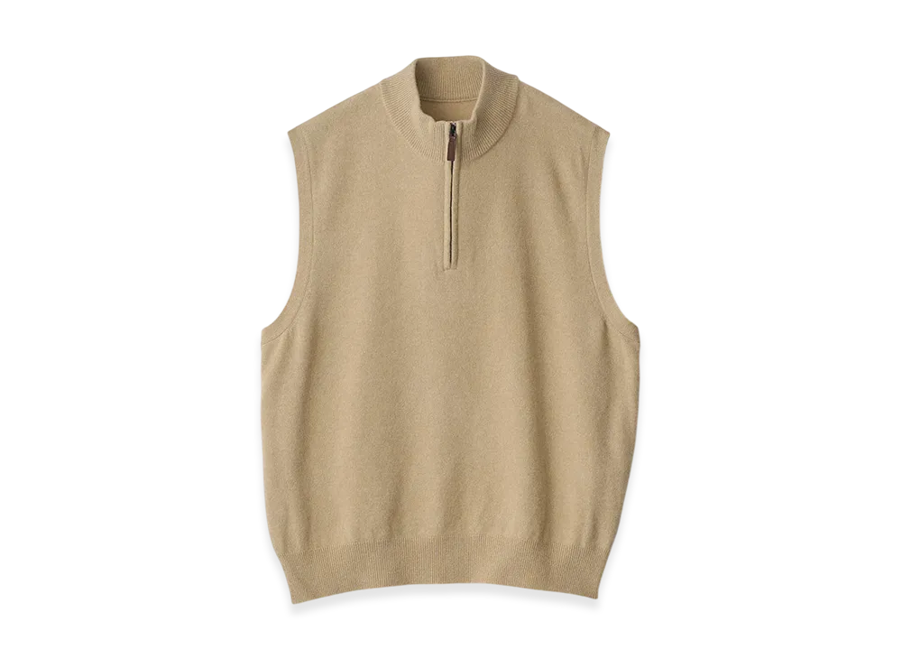ssstein Extra Fine Wool Knit Half Zip Vest "Beige"