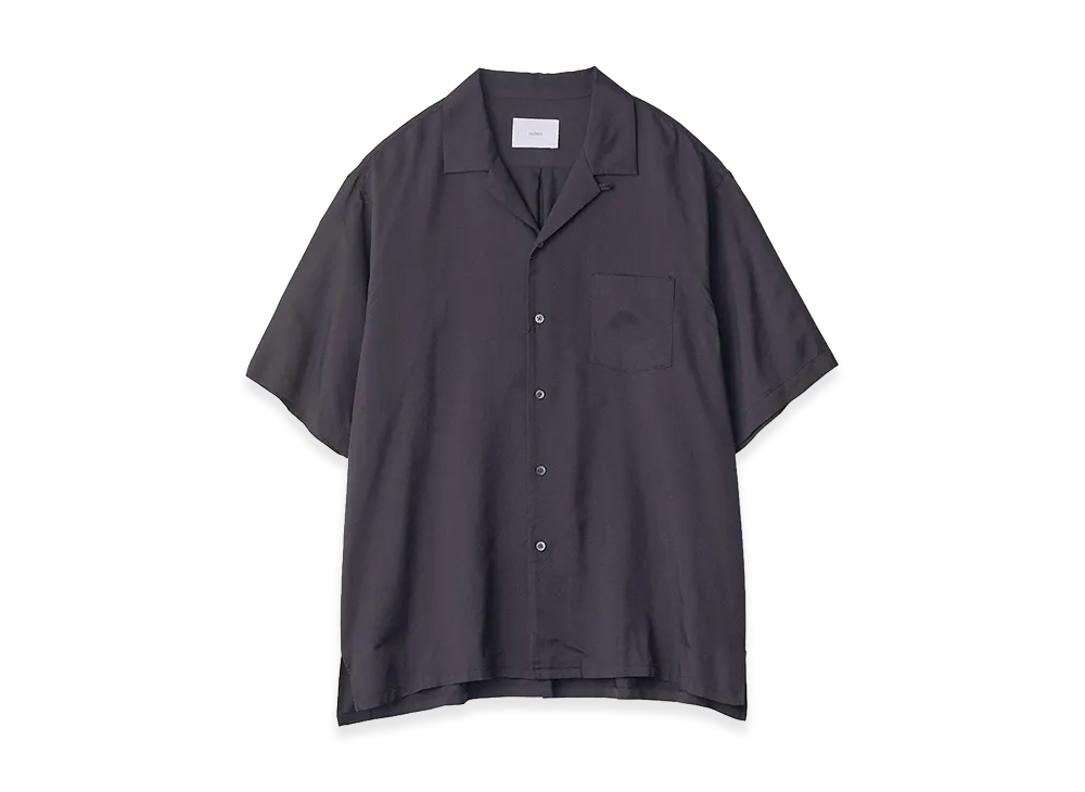 ssstein Silk Cupro Twill Open Collar Short Sleeve Shirt "Dark Navy"