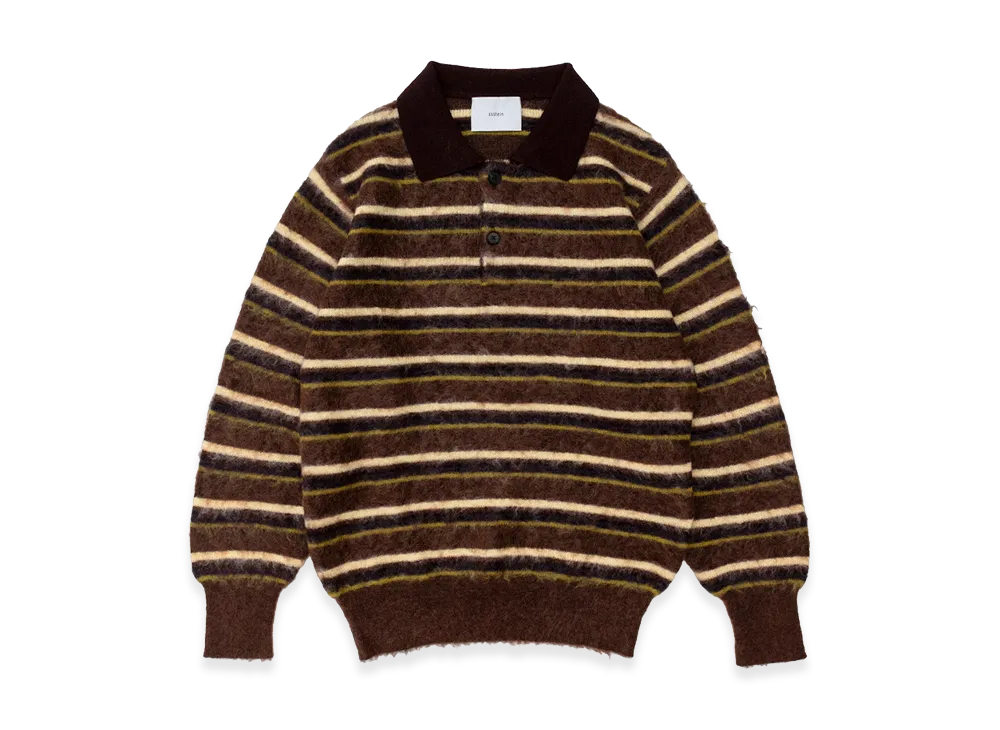 ssstein Kid Mohair Ribbed Knit Polo LS "Brown Multi"