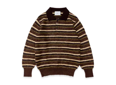 ssstein Kid Mohair Ribbed Knit Polo LS "Brown Multi"