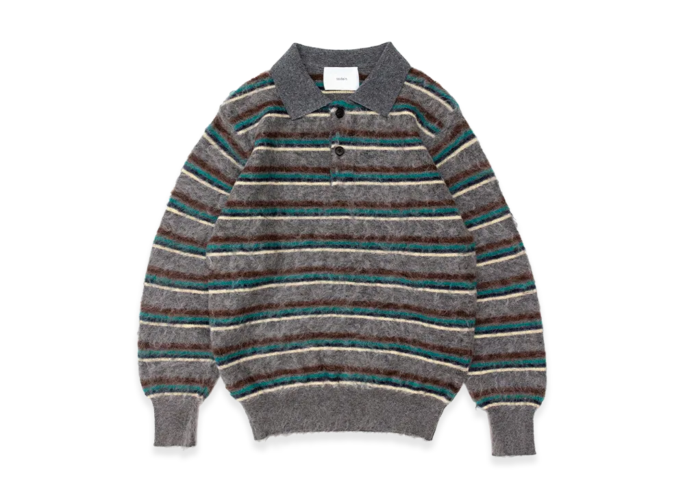 ssstein Kid Mohair Ribbed Knit Polo LS "Gray Multi"